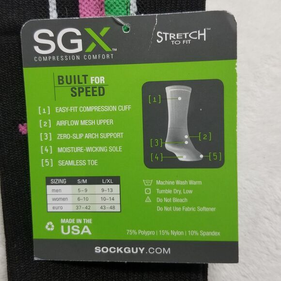 Sock Guy Womens 6-10 SGX Pink Cancer Awareness Compression Comfort Made In USA - Picture 4 of 6